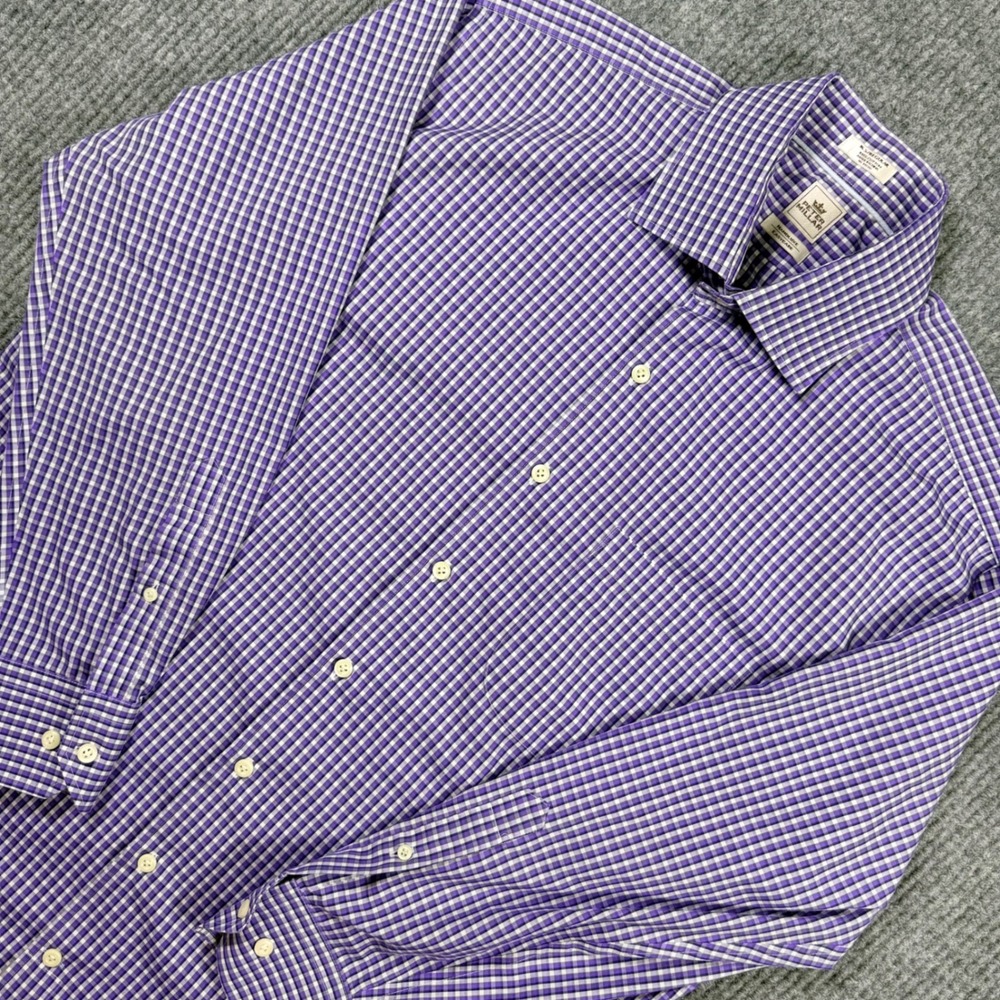 Peter Millar Nanoluxe Easy Care Purple Gingham Dress Shirt Mens 16.5 Regular